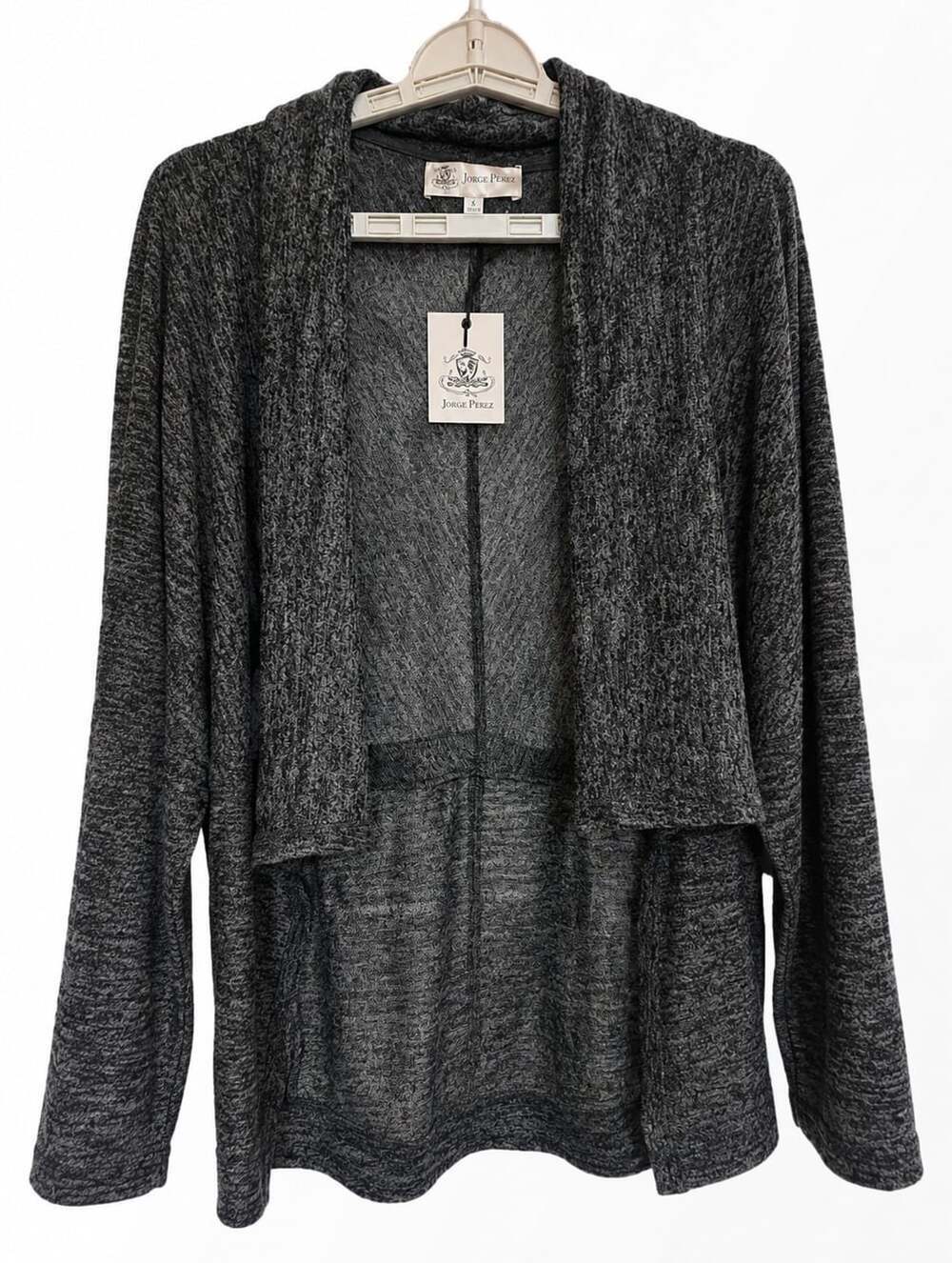 Jorge Perez Cardigan Sweater Small Cozy Knit Charcoal Open Front D50 NWT New